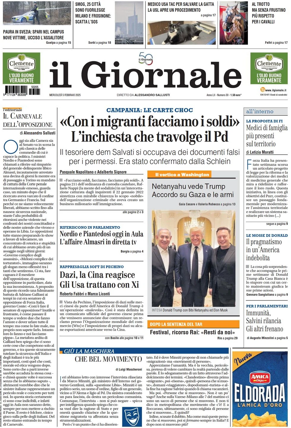 anteprima della prima pagina di il-giornale del 05/02/2025