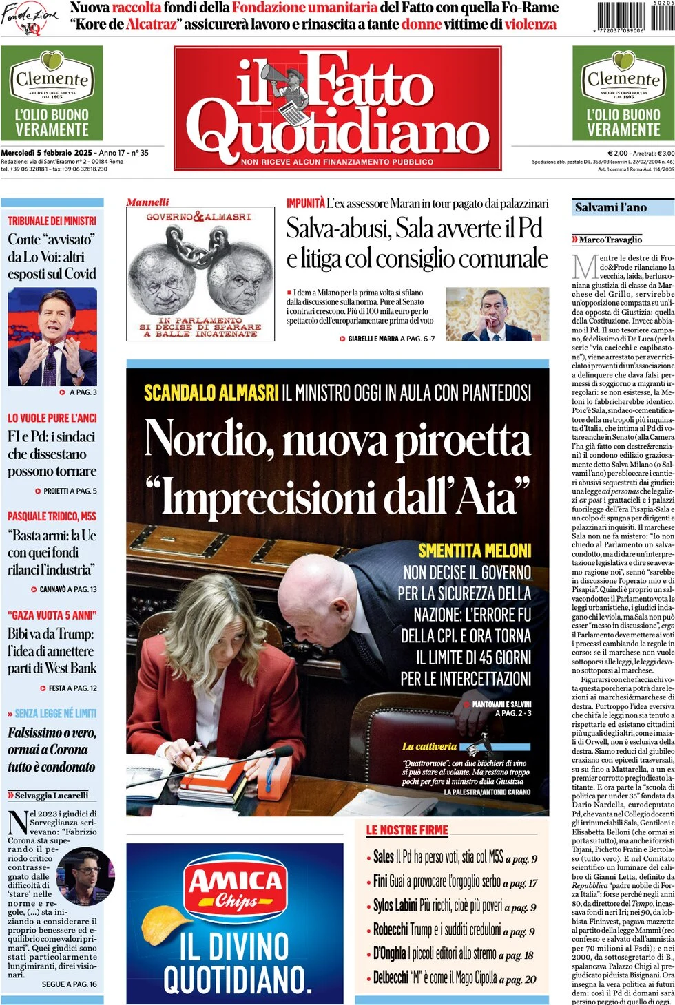 anteprima della prima pagina di il-fatto-quotidiano del 05/02/2025