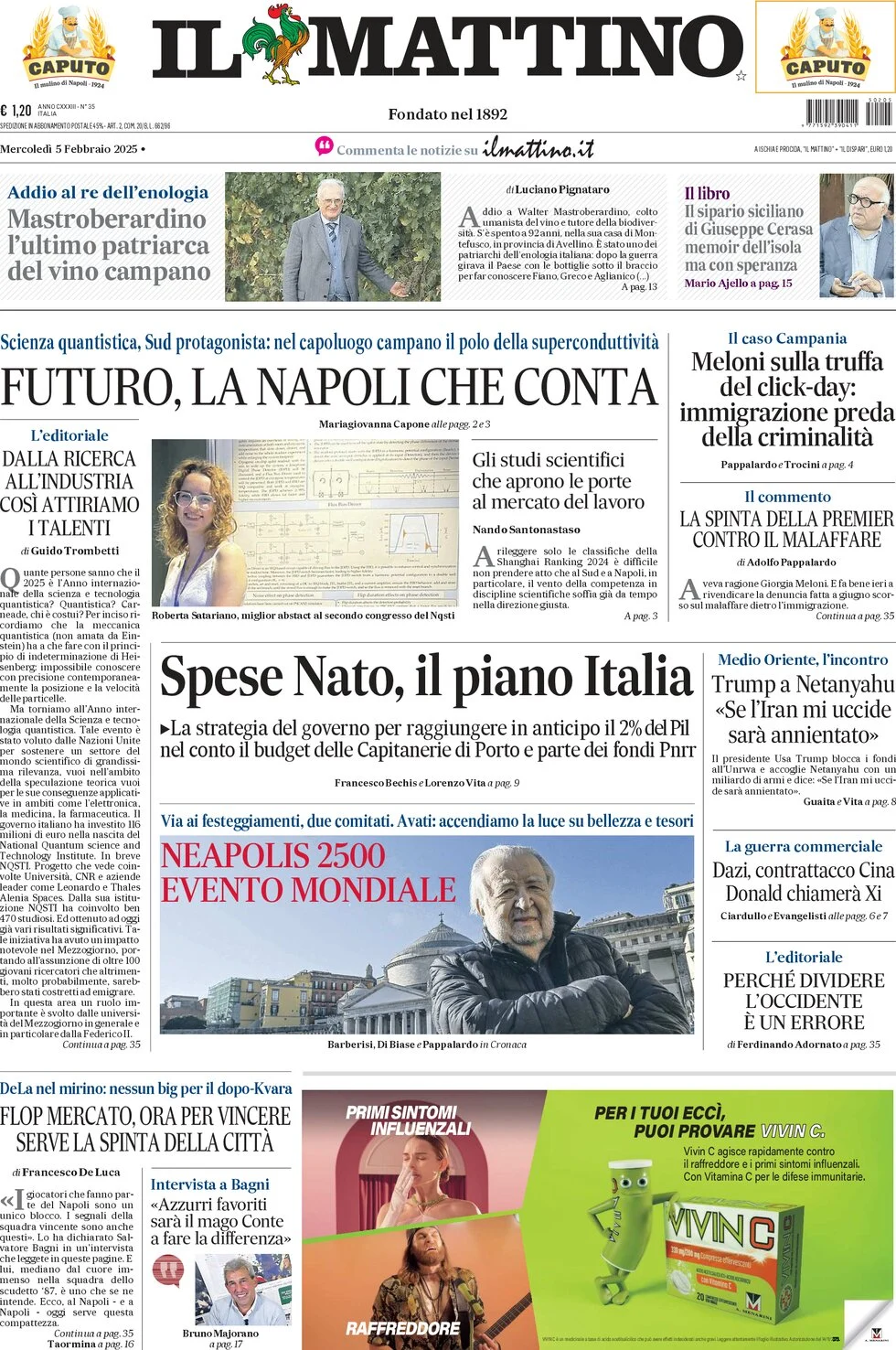 anteprima della prima pagina di il-mattino del 05/02/2025