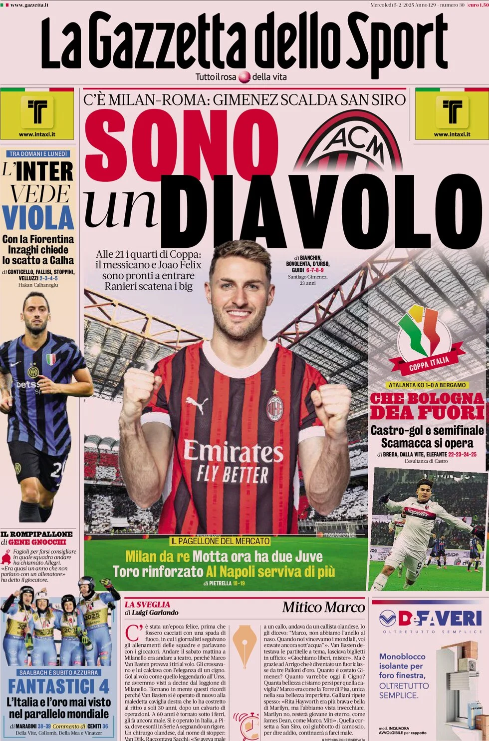 anteprima della prima pagina di la-gazzetta-dello-sport del 05/02/2025