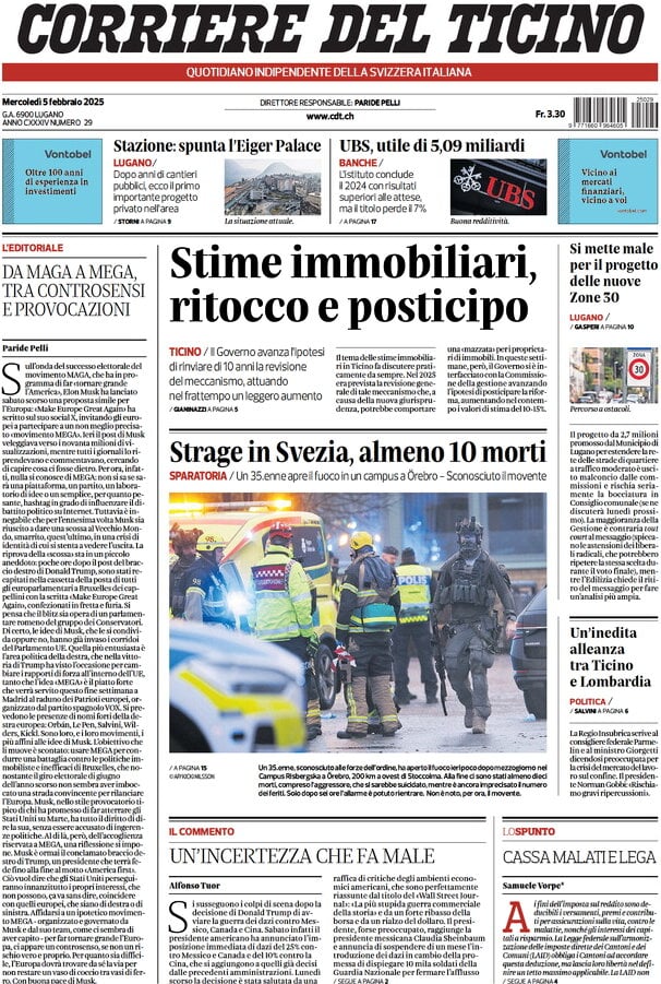 anteprima della prima pagina di corriere-del-ticino del 05/02/2025