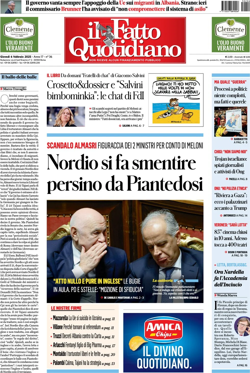 anteprima della prima pagina di il-fatto-quotidiano del 06/02/2025