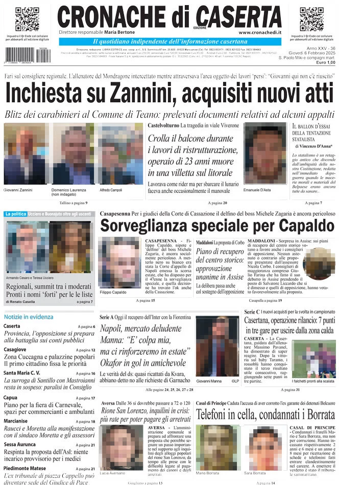 anteprima della prima pagina di cronache-di-caserta del 06/02/2025