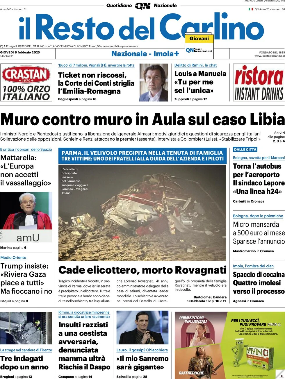 anteprima della prima pagina di il-resto-del-carlino del 06/02/2025