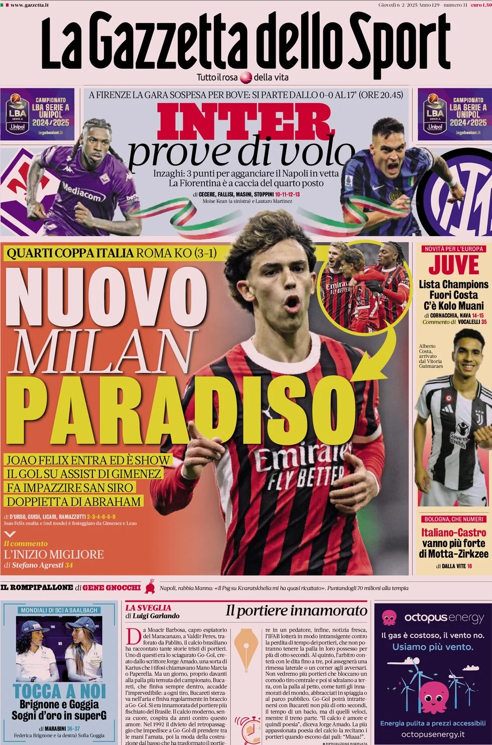 anteprima della prima pagina di la-gazzetta-dello-sport del 06/02/2025