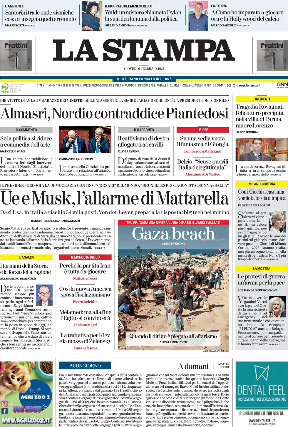 anteprima della prima pagina di la-stampa del 06/02/2025