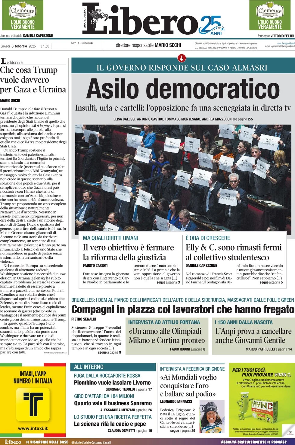 anteprima della prima pagina di libero-quotidiano del 06/02/2025