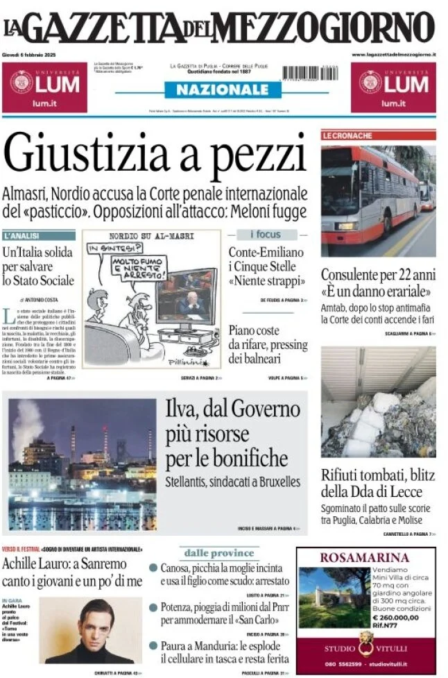 anteprima della prima pagina di la-gazzetta-del-mezzogiorno-basilicata del 06/02/2025