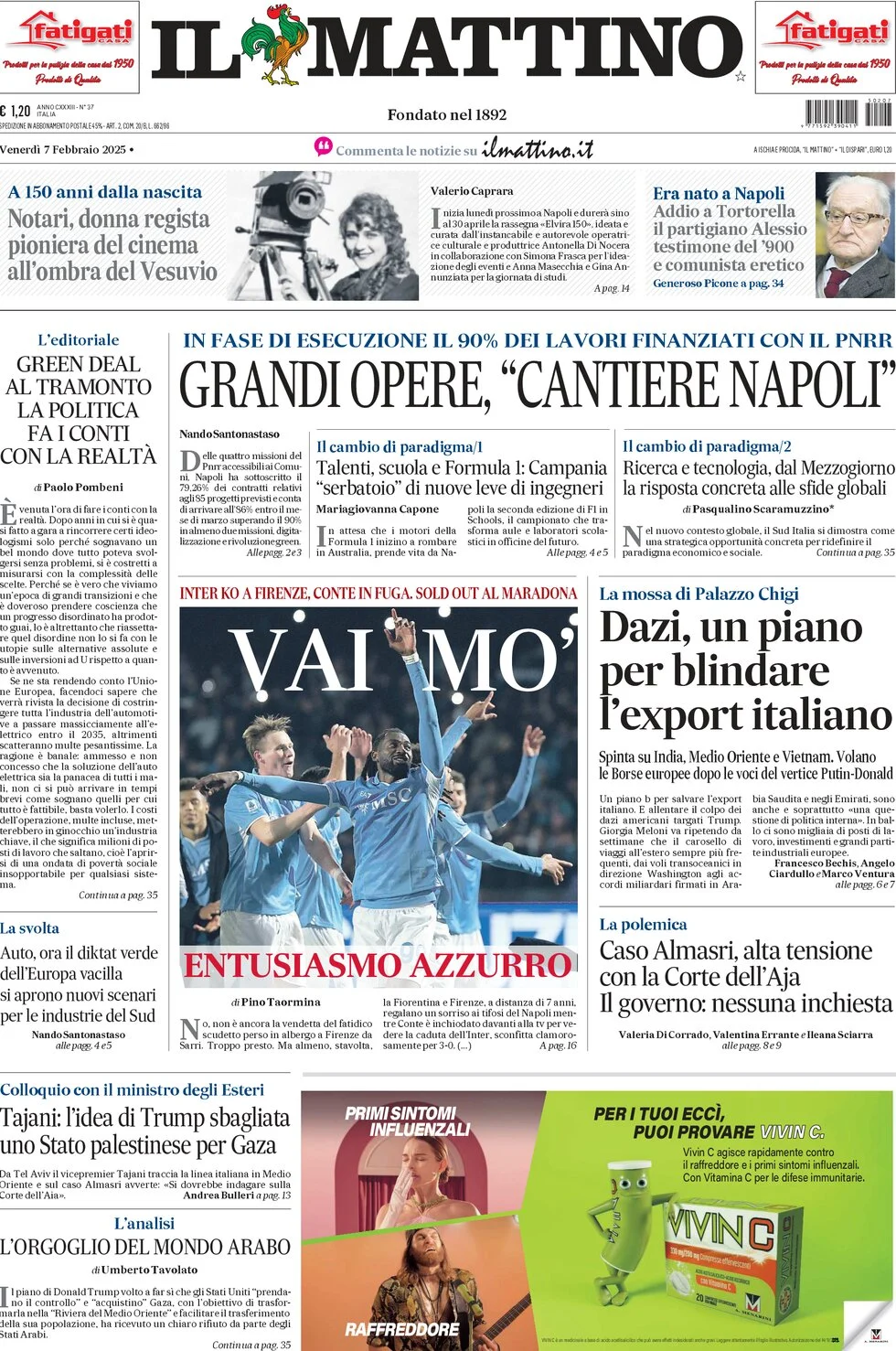 anteprima della prima pagina di il-mattino del 07/02/2025