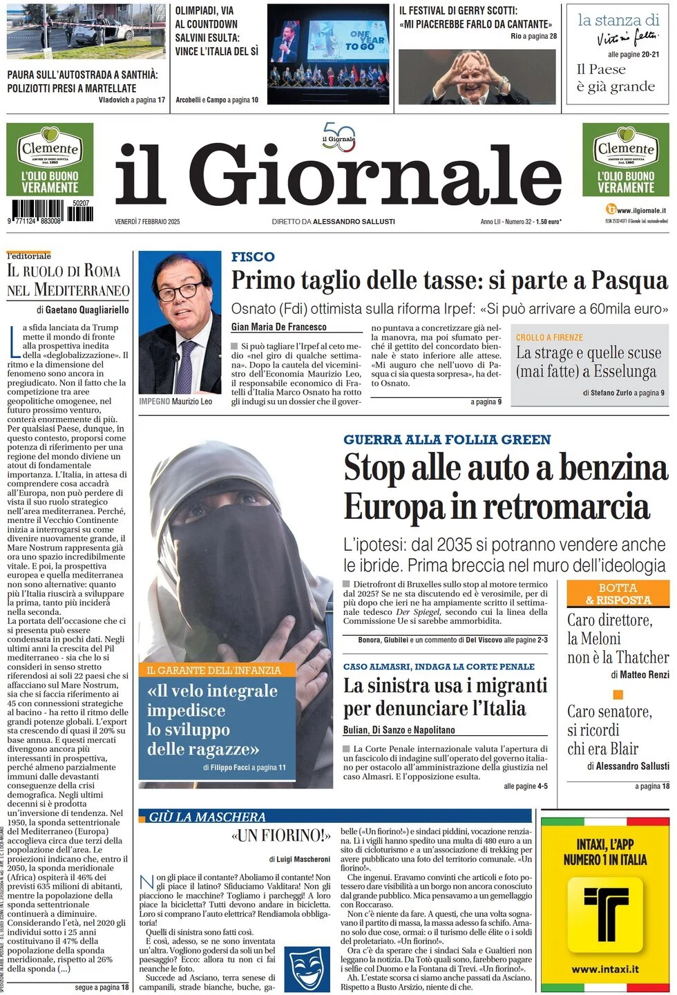 anteprima della prima pagina di il-giornale del 07/02/2025