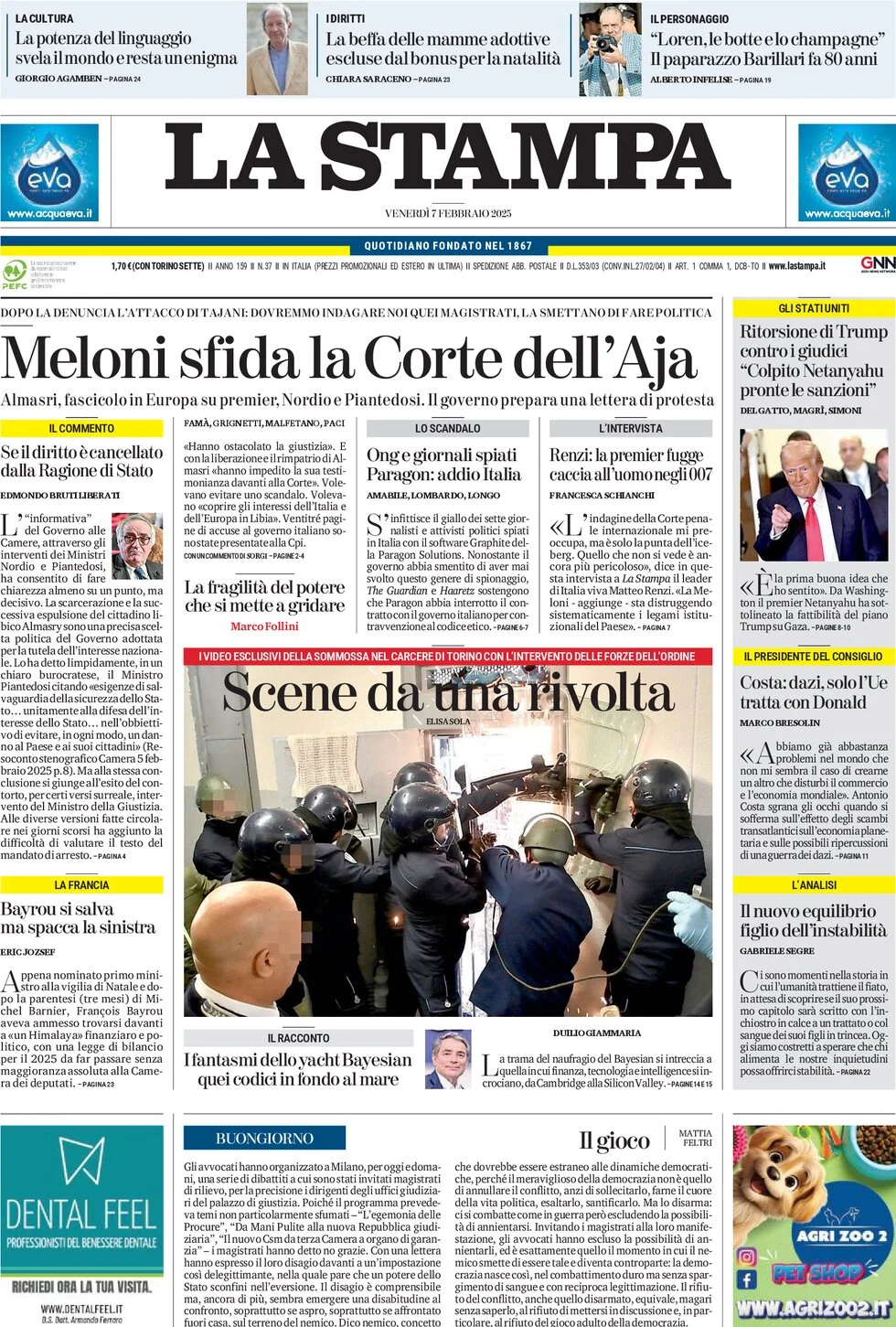 anteprima della prima pagina di la-stampa del 07/02/2025