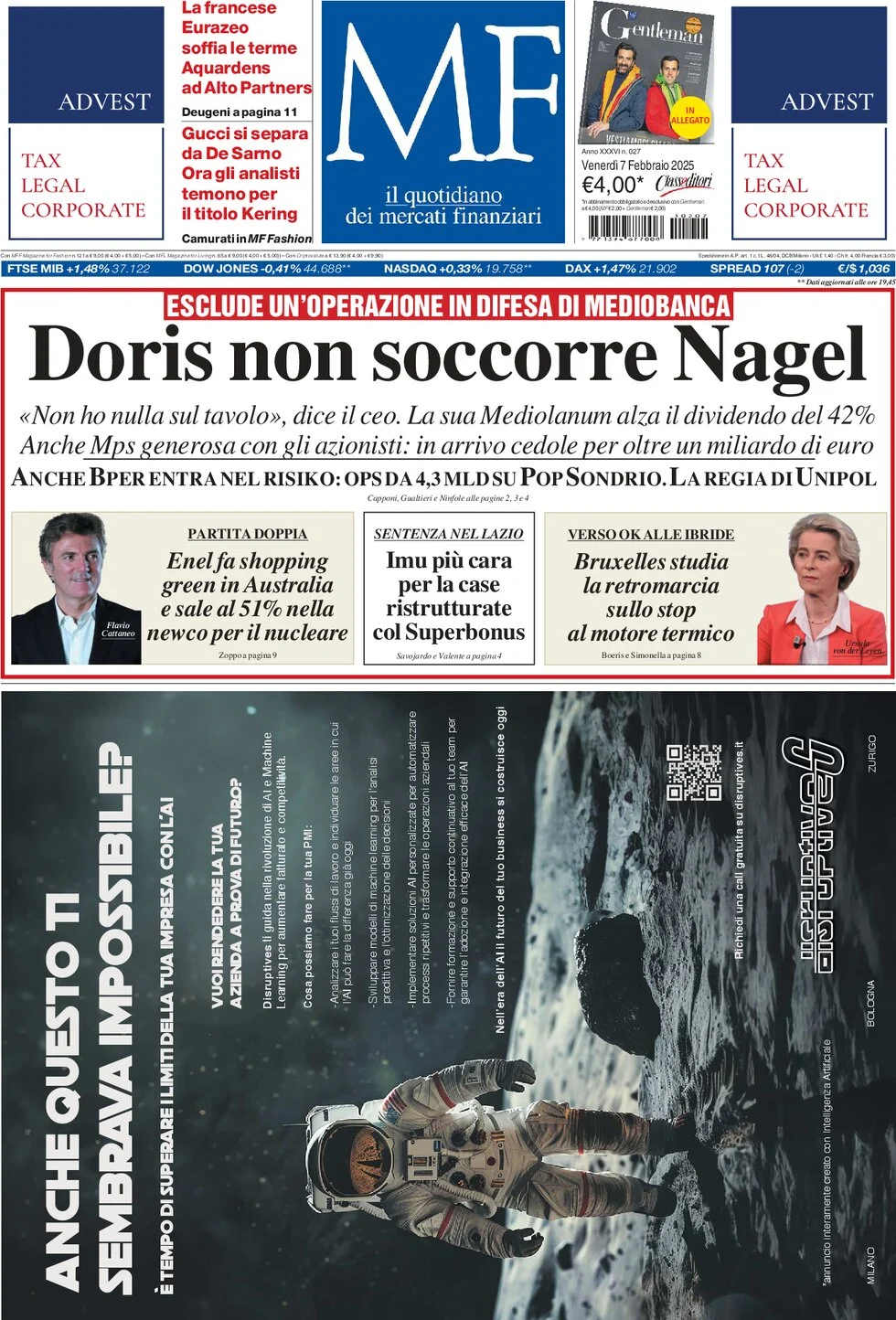 anteprima della prima pagina di mf-milano-finanza del 07/02/2025