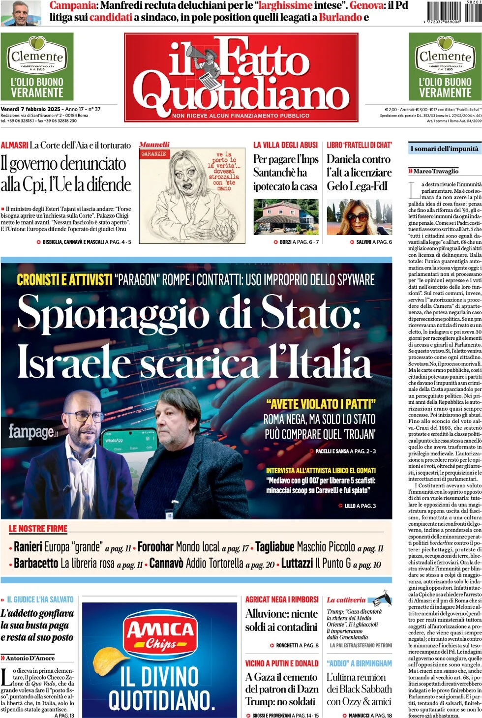 anteprima della prima pagina di il-fatto-quotidiano del 07/02/2025