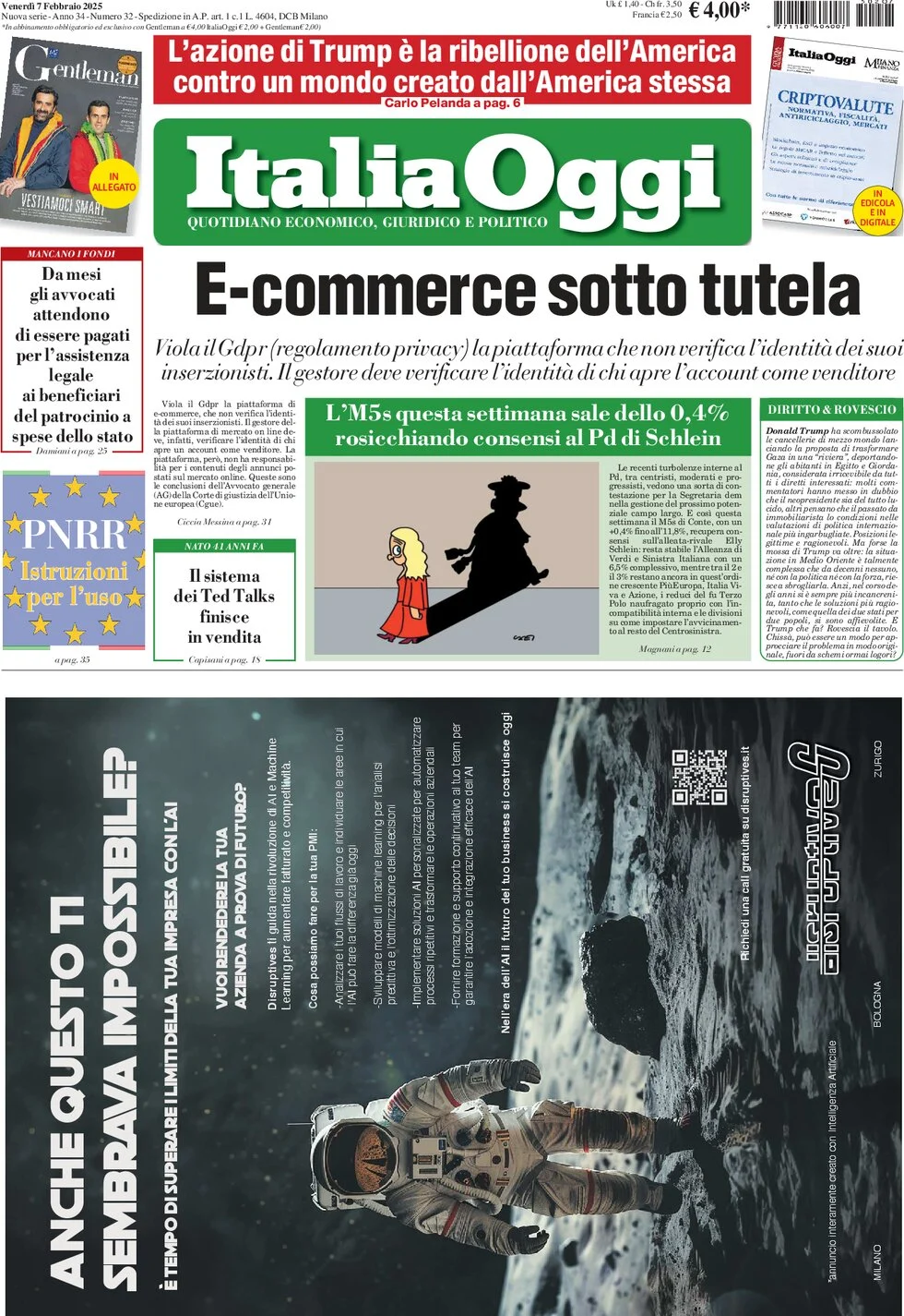 anteprima della prima pagina di italiaoggi del 07/02/2025