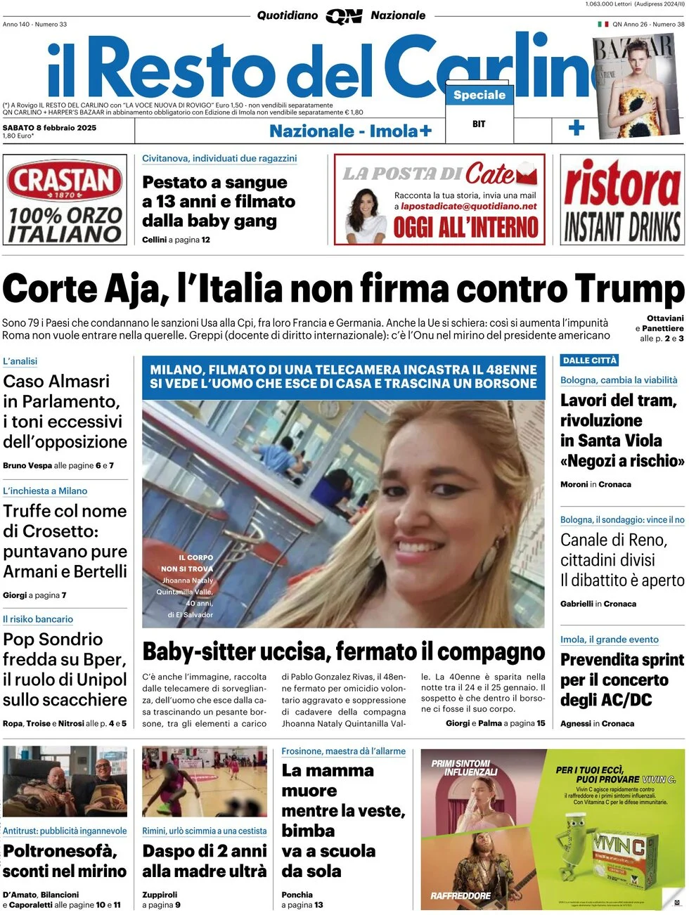 anteprima della prima pagina di il-resto-del-carlino del 08/02/2025