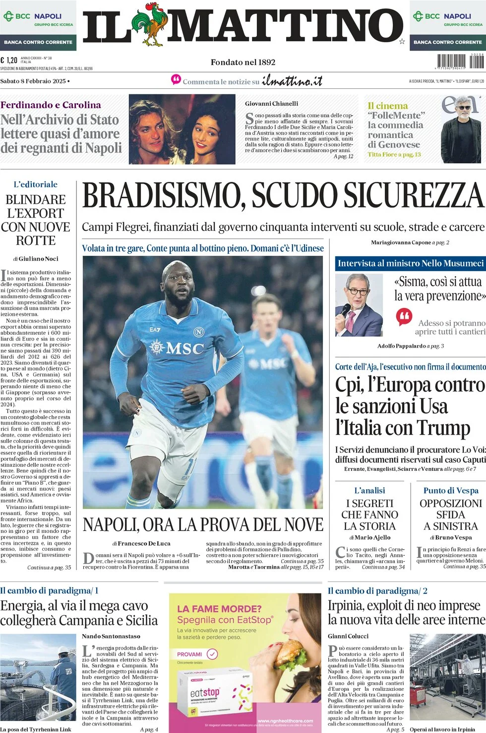 anteprima della prima pagina di il-mattino del 08/02/2025