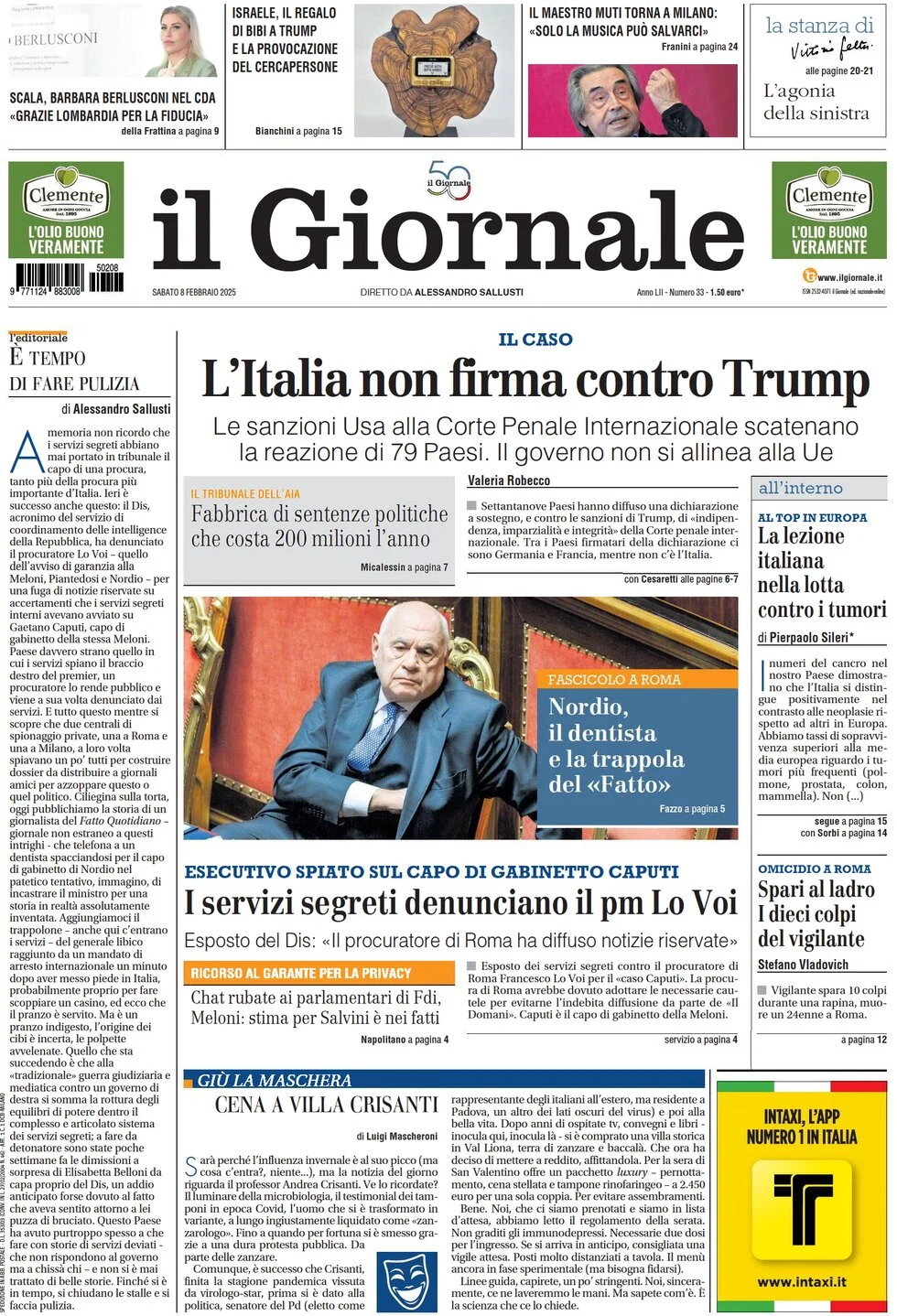anteprima della prima pagina di il-giornale del 08/02/2025
