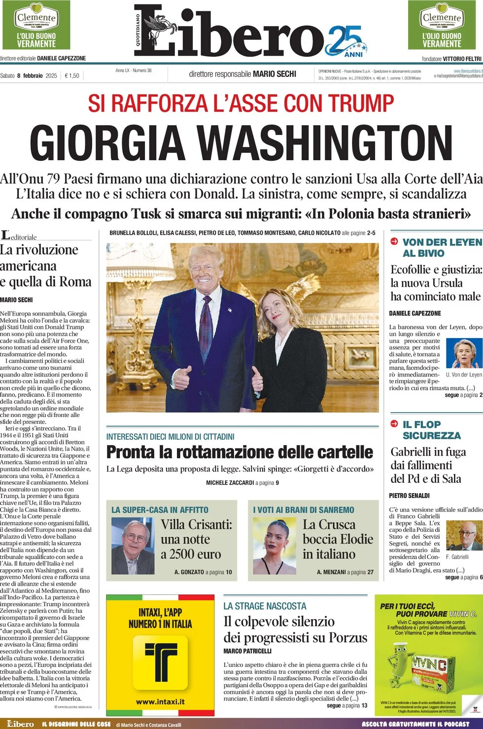 anteprima della prima pagina di libero-quotidiano del 08/02/2025