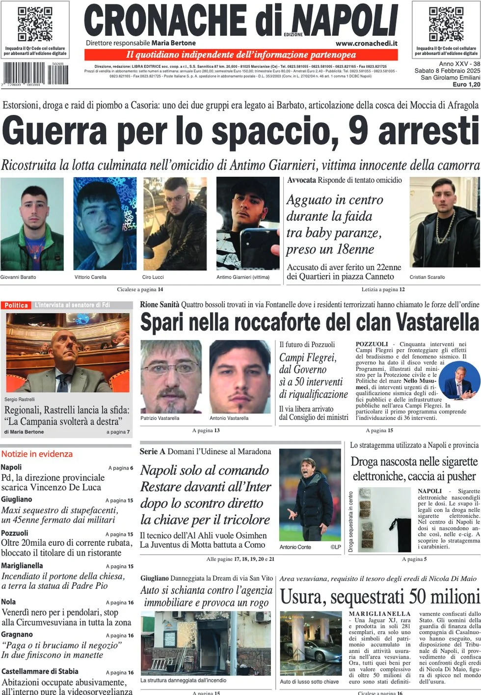 anteprima della prima pagina di cronache-di-napoli del 08/02/2025