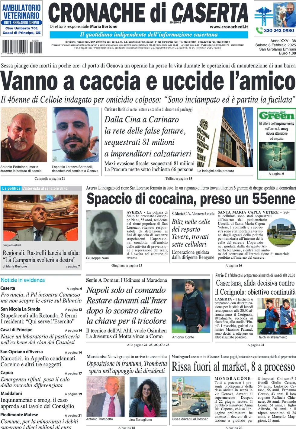 anteprima della prima pagina di cronache-di-caserta del 08/02/2025