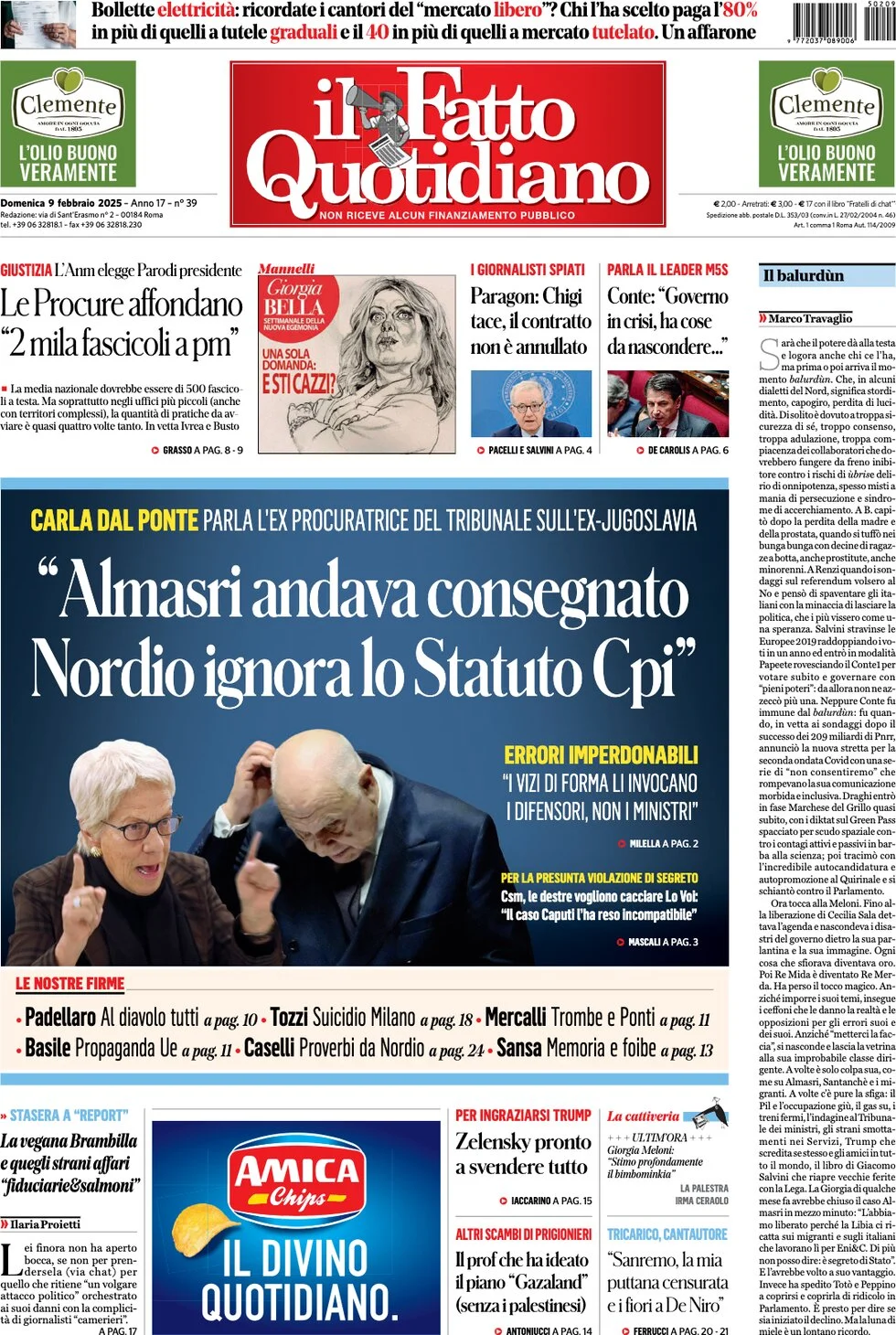 anteprima della prima pagina di il-fatto-quotidiano del 09/02/2025