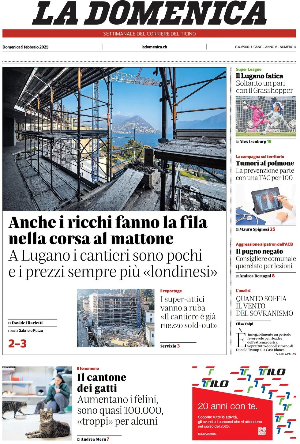 anteprima della prima pagina di corriere-del-ticino del 09/02/2025