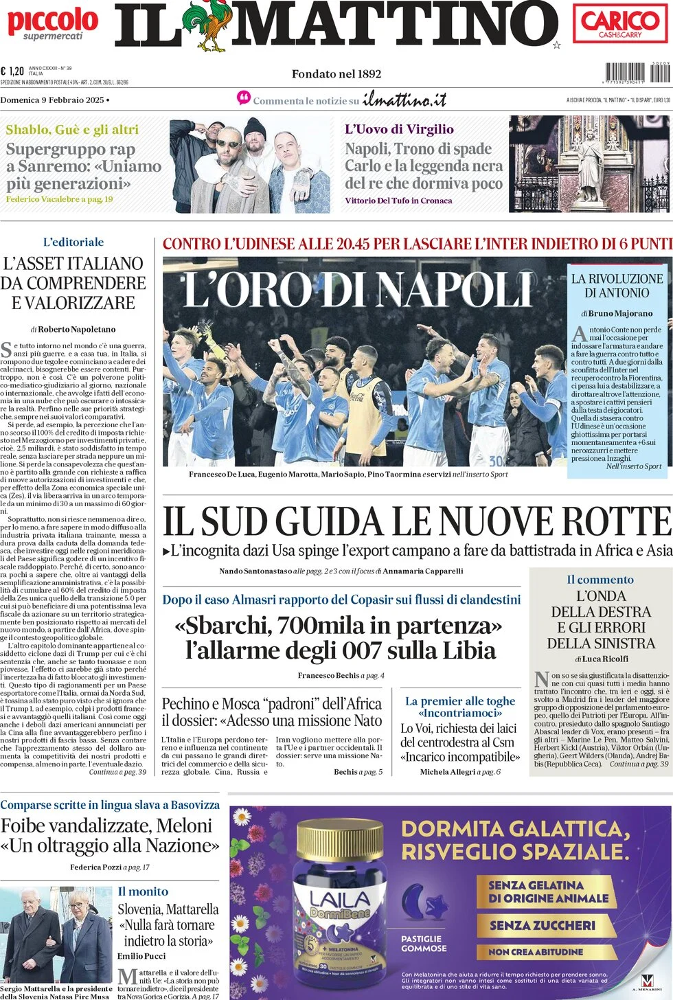 anteprima della prima pagina di il-mattino del 09/02/2025