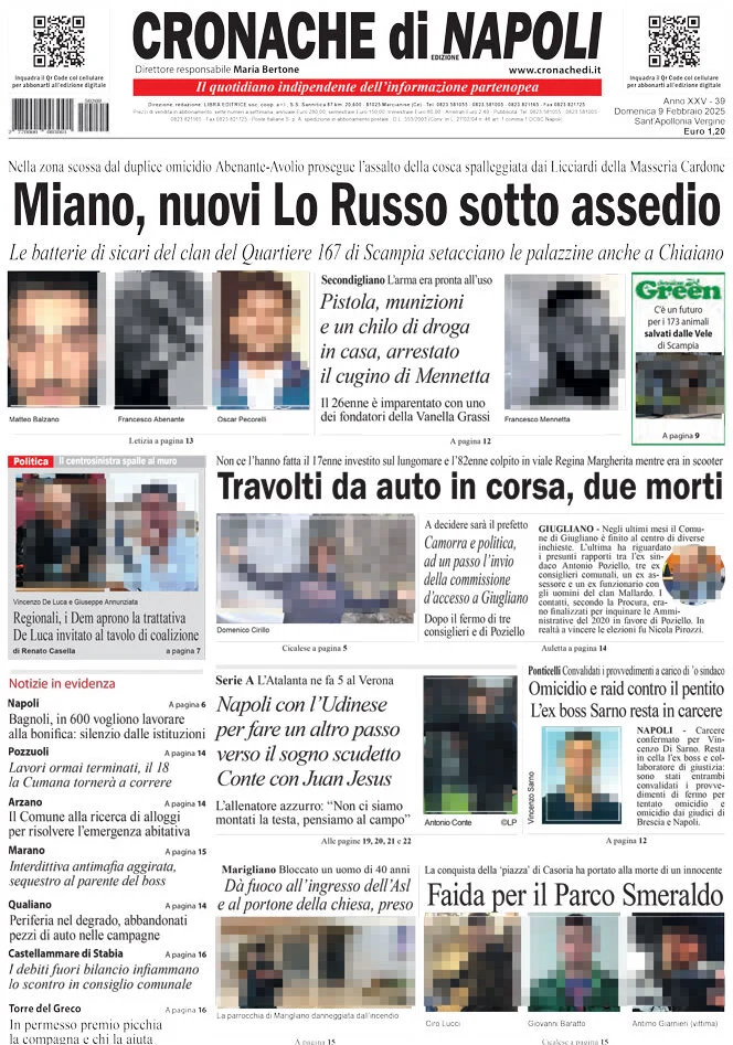 anteprima della prima pagina di cronache-di-napoli del 09/02/2025
