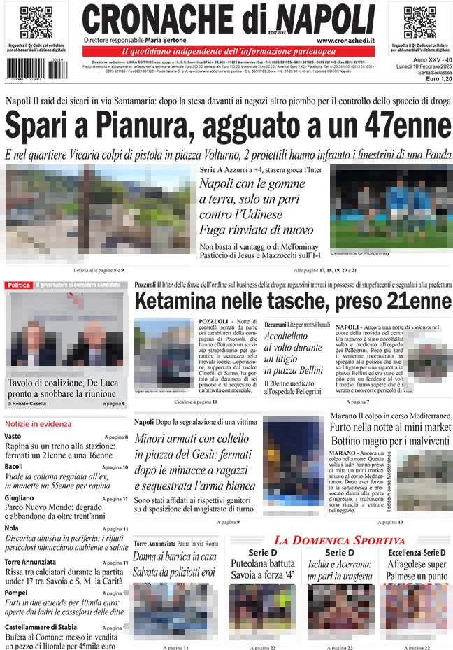 anteprima della prima pagina di cronache-di-napoli del 10/02/2025