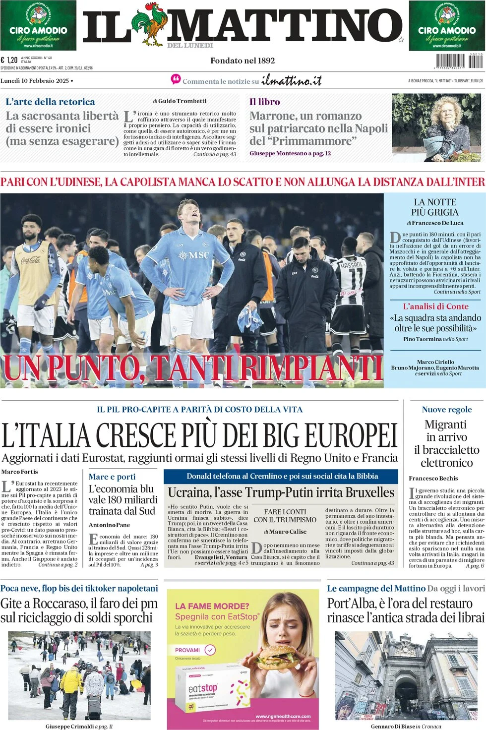 anteprima della prima pagina di il-mattino del 10/02/2025
