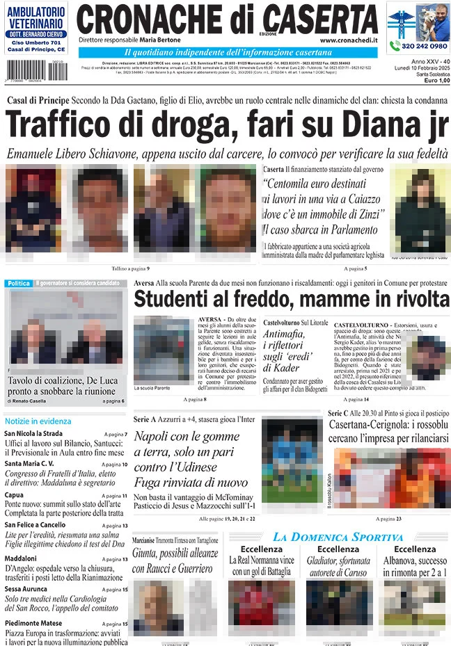 anteprima della prima pagina di cronache-di-caserta del 10/02/2025