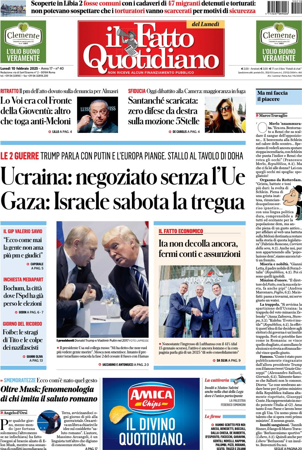 anteprima della prima pagina di il-fatto-quotidiano del 10/02/2025