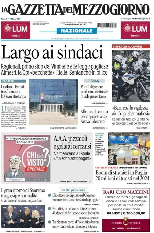 anteprima della prima pagina di la-gazzetta-del-mezzogiorno-basilicata del 11/02/2025