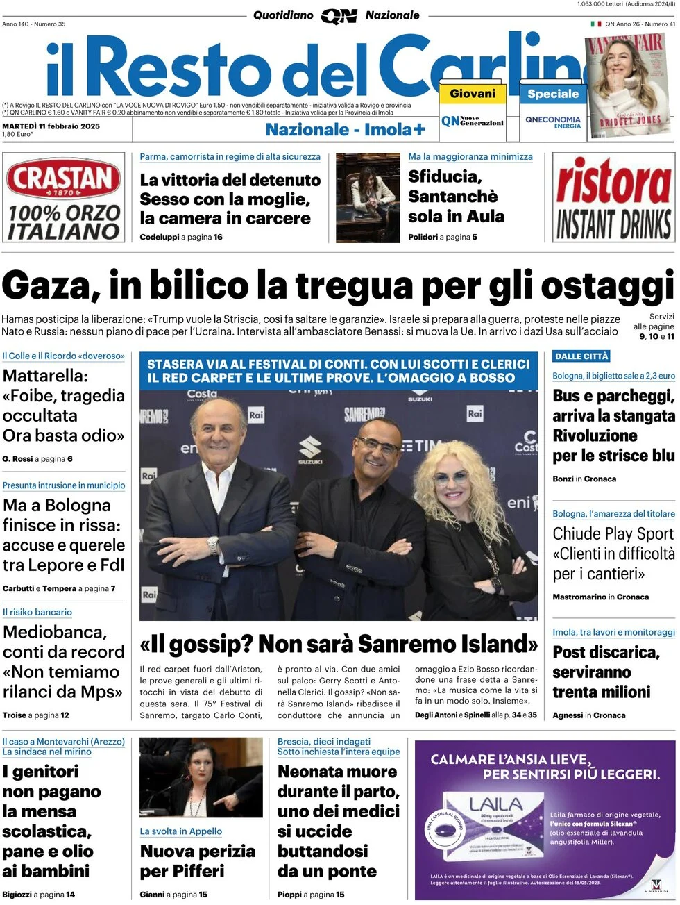 anteprima della prima pagina di il-resto-del-carlino del 11/02/2025