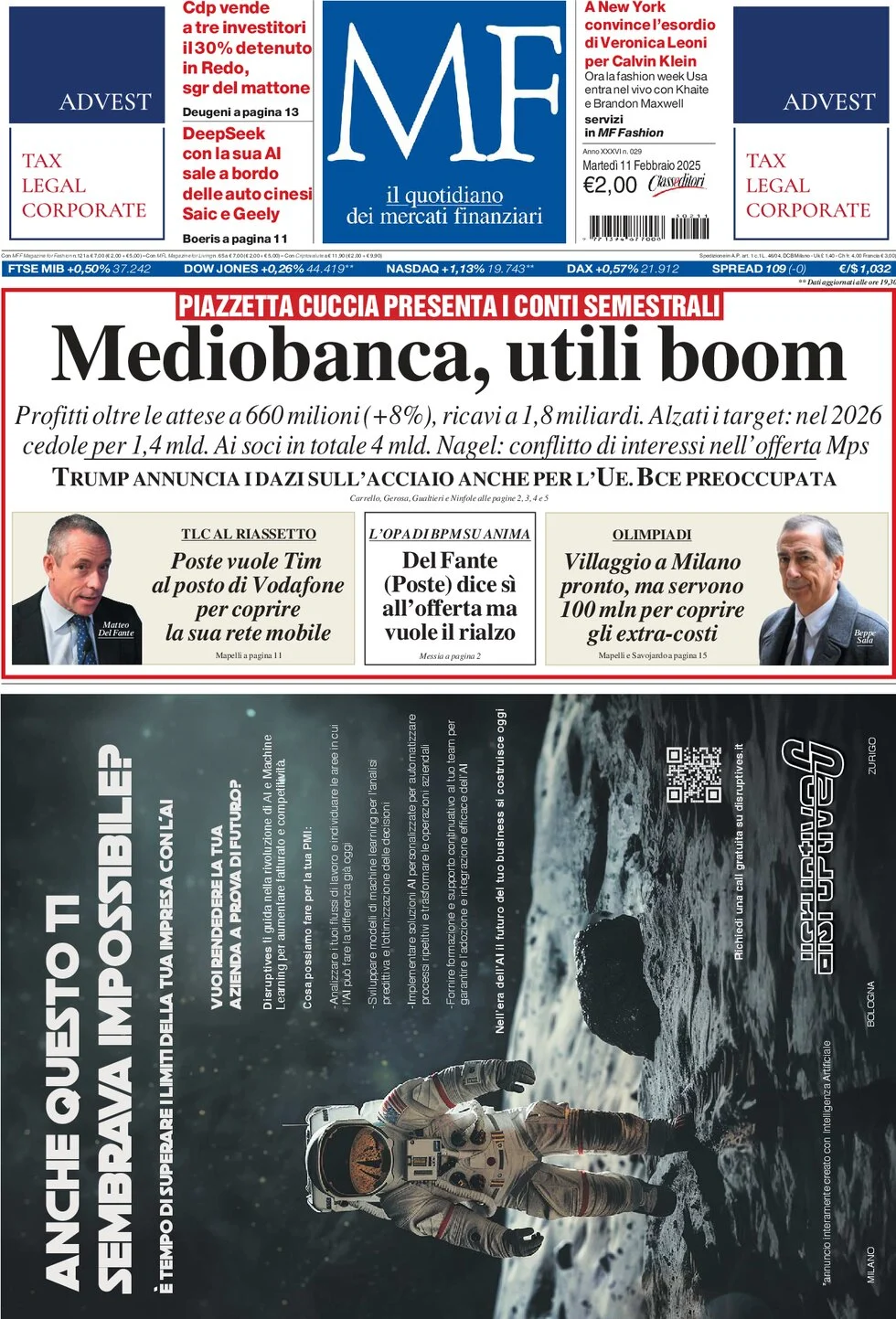 anteprima della prima pagina di mf-milano-finanza del 11/02/2025