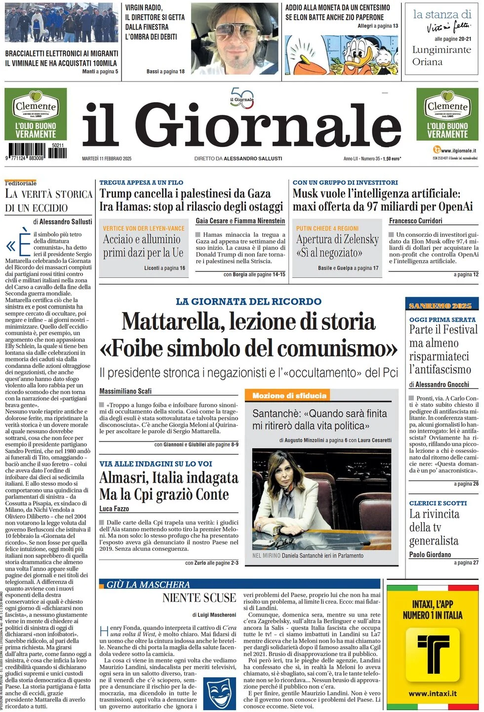 anteprima della prima pagina di il-giornale del 11/02/2025