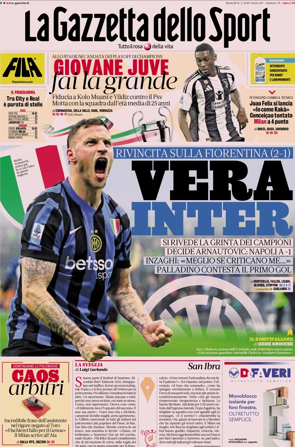 anteprima della prima pagina di la-gazzetta-dello-sport del 11/02/2025