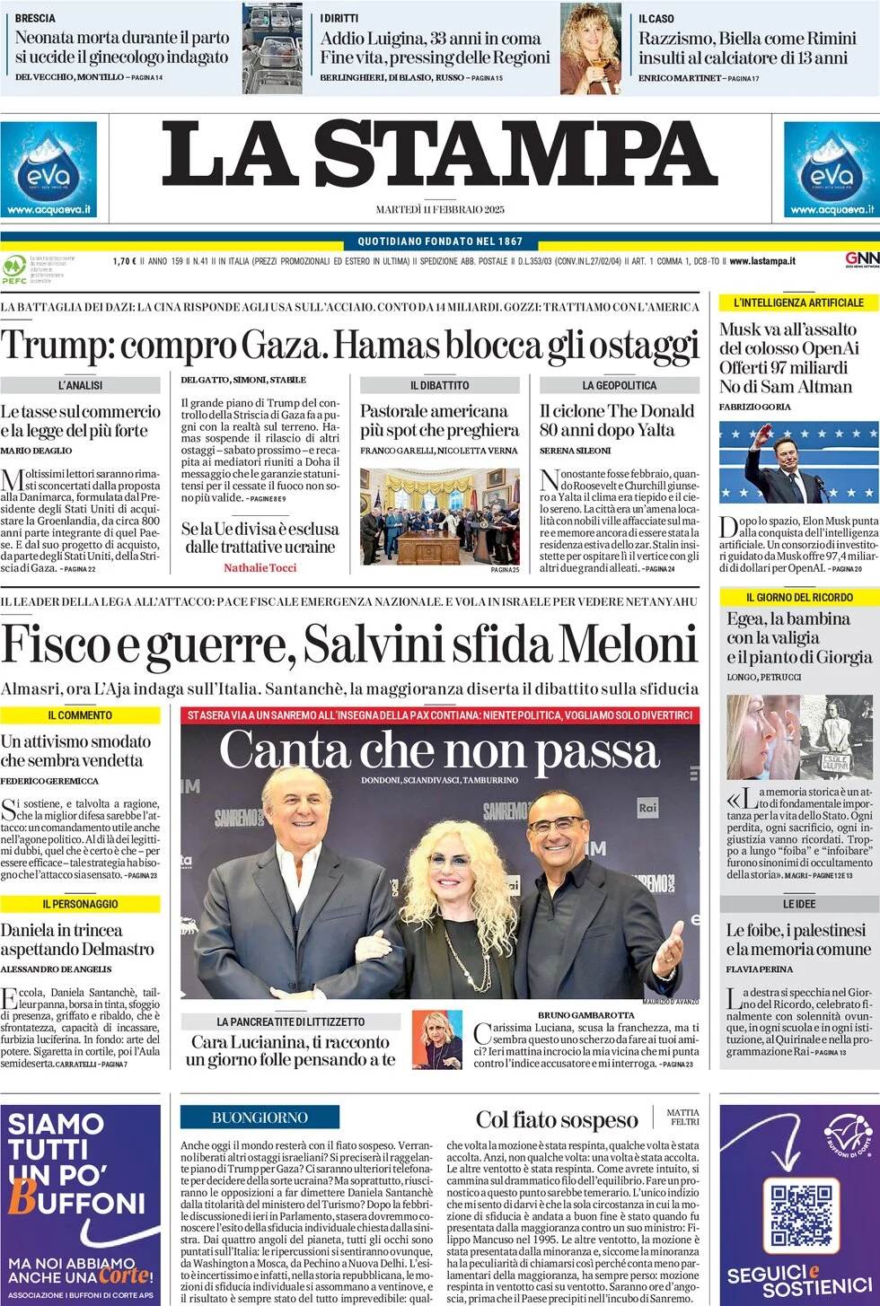 anteprima della prima pagina di la-stampa del 11/02/2025