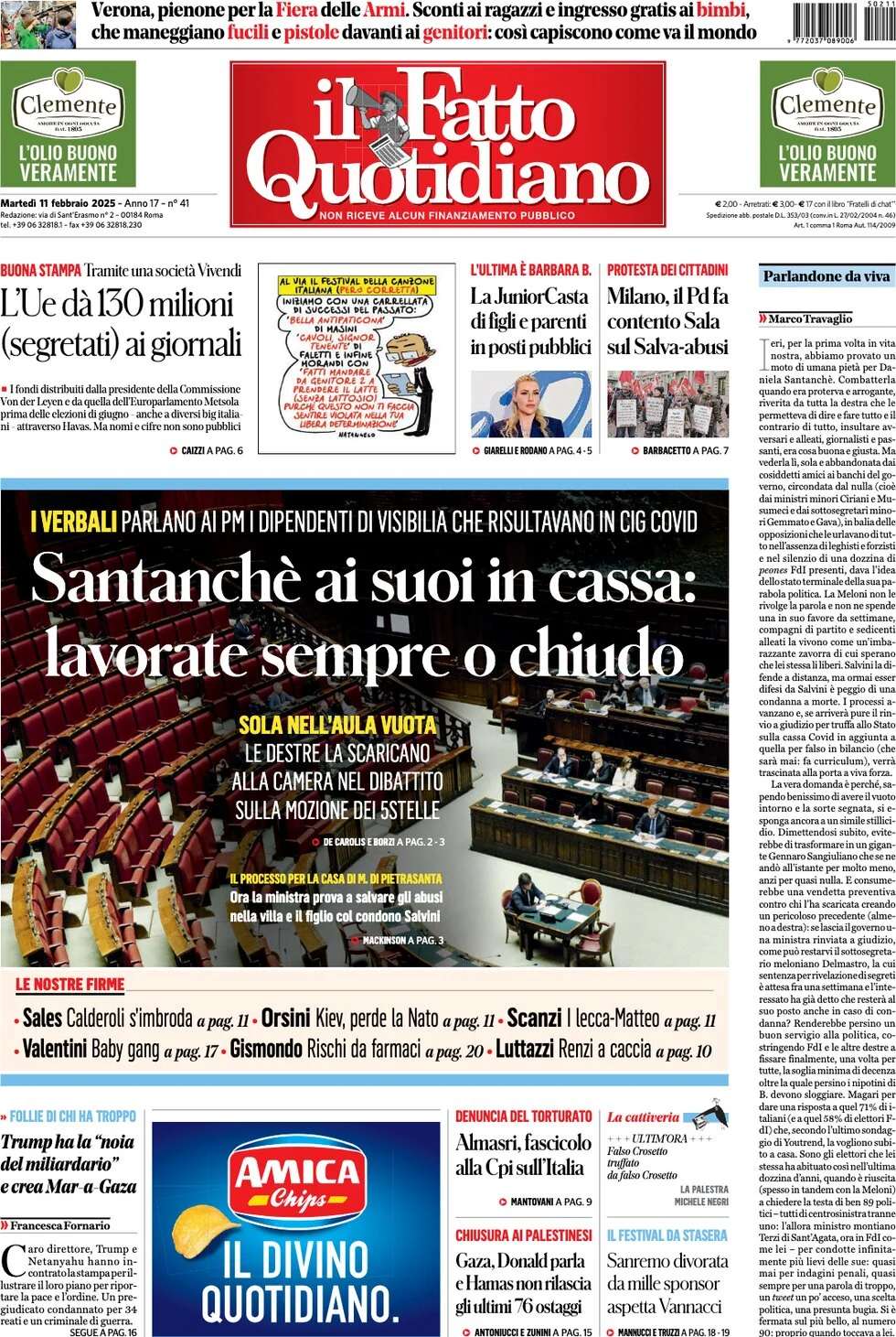 anteprima della prima pagina di il-fatto-quotidiano del 11/02/2025