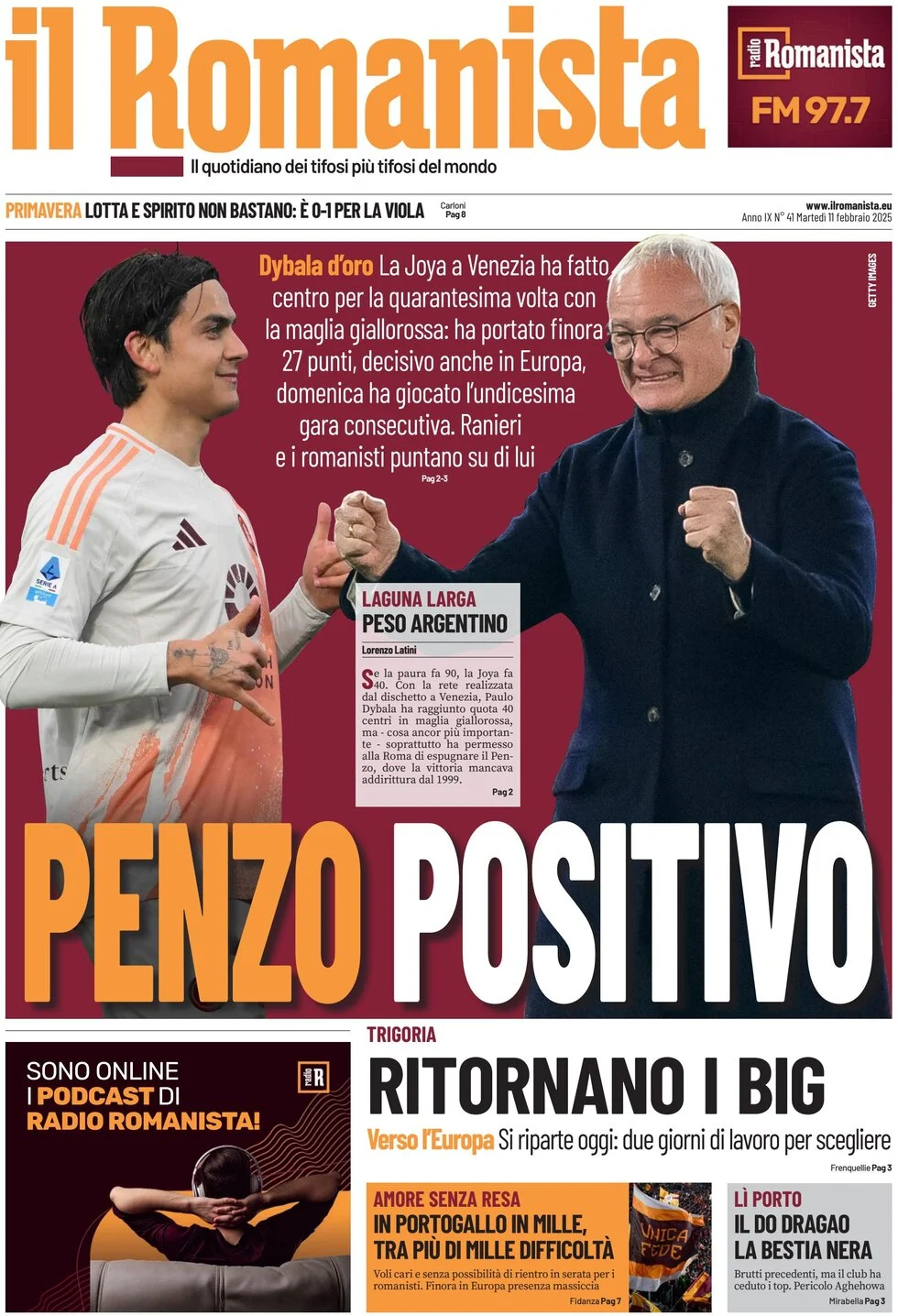 anteprima della prima pagina di il-romanista del 11/02/2025