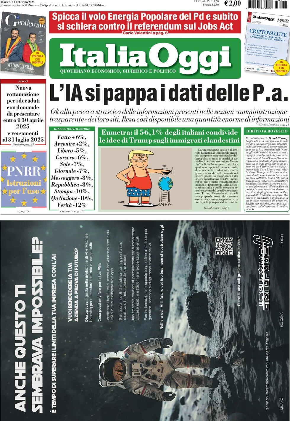 anteprima della prima pagina di italiaoggi del 11/02/2025