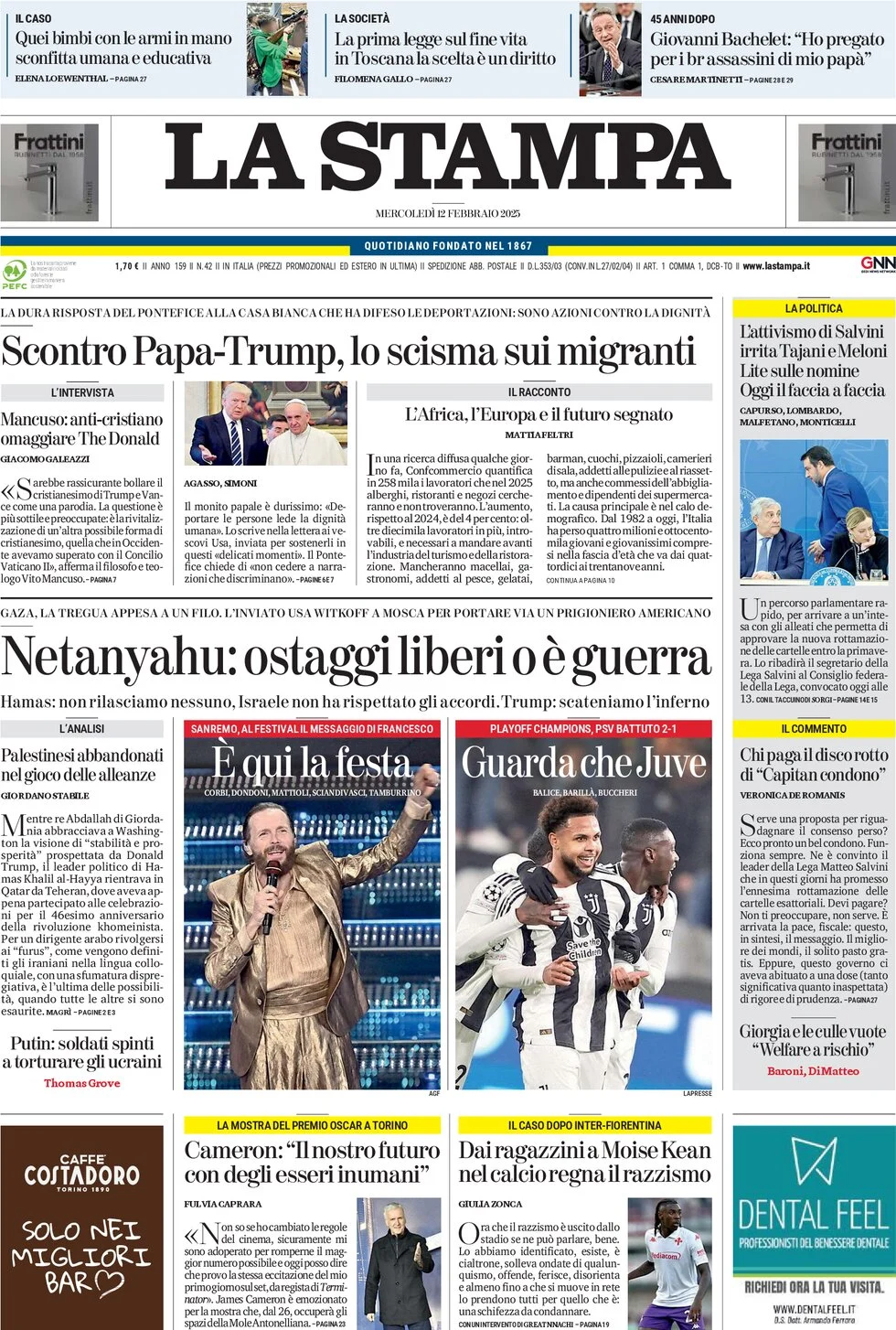anteprima della prima pagina di la-stampa del 12/02/2025