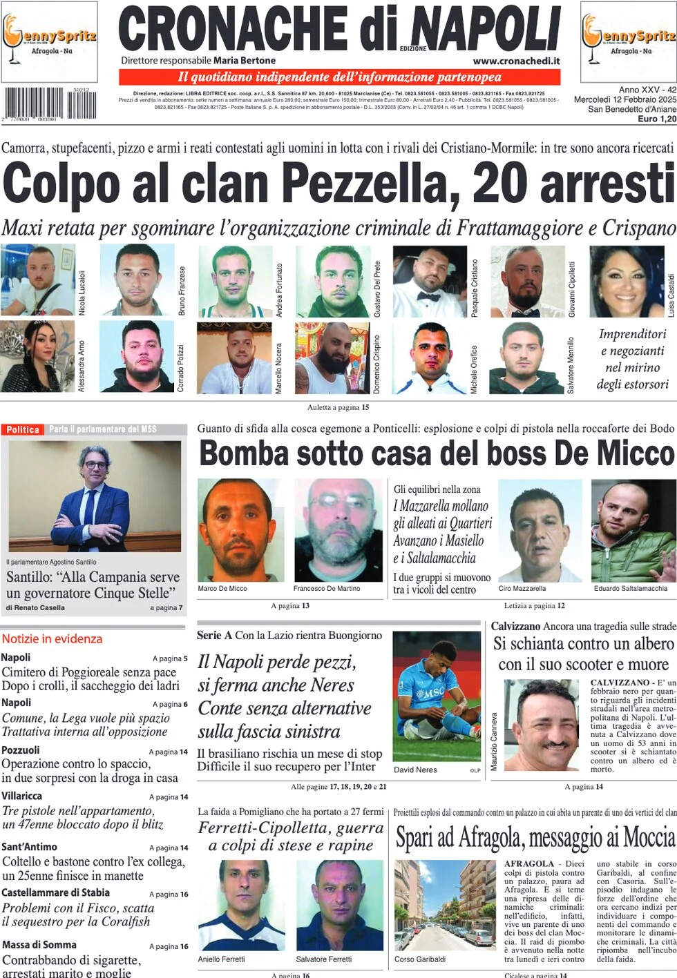 anteprima della prima pagina di cronache-di-napoli del 12/02/2025