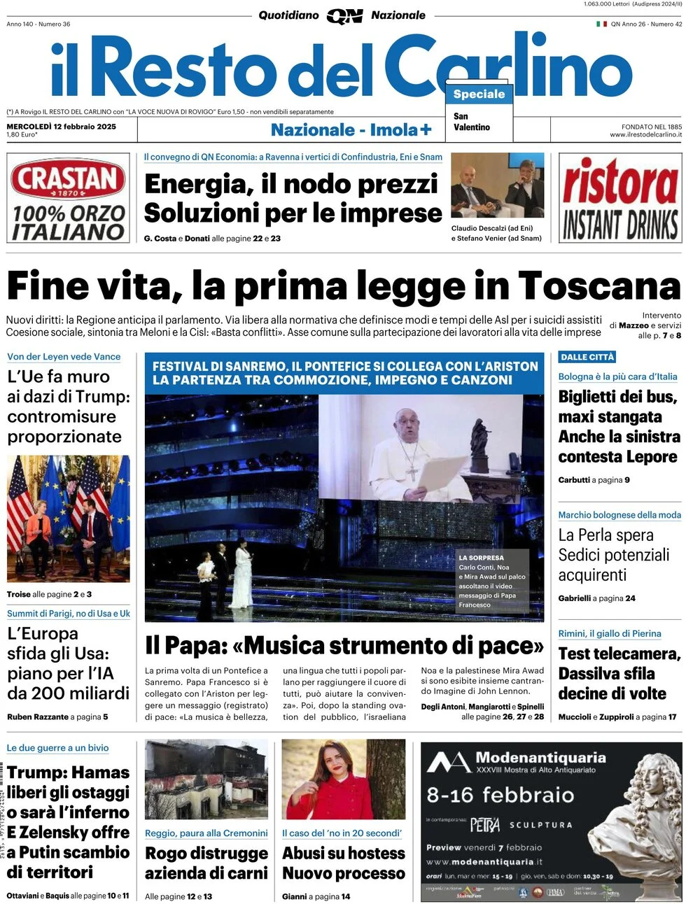 anteprima della prima pagina di il-resto-del-carlino del 12/02/2025