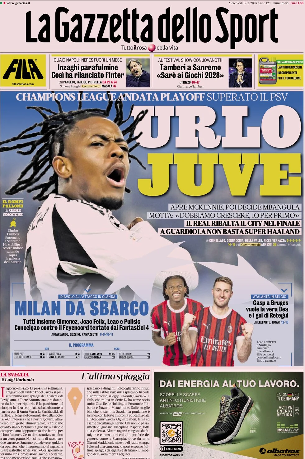 anteprima della prima pagina di la-gazzetta-dello-sport del 12/02/2025