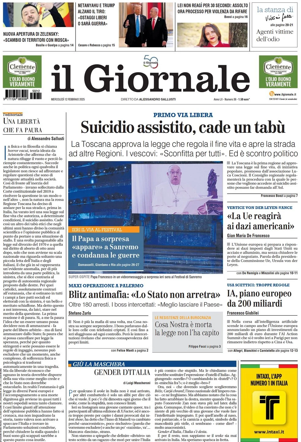 anteprima della prima pagina di il-giornale del 12/02/2025