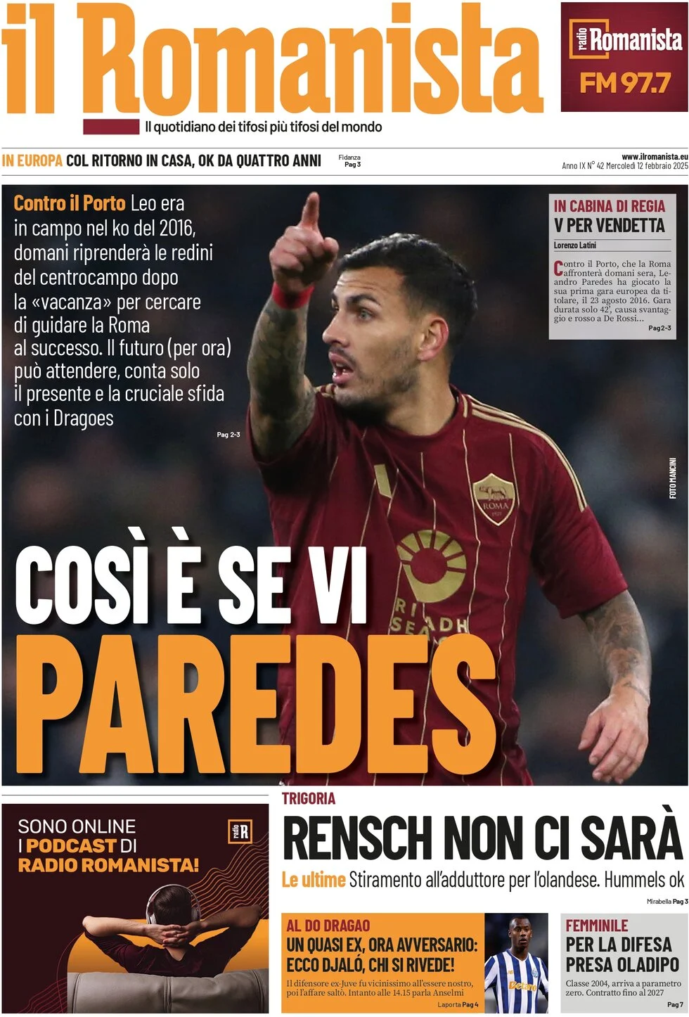 anteprima della prima pagina di il-romanista del 12/02/2025