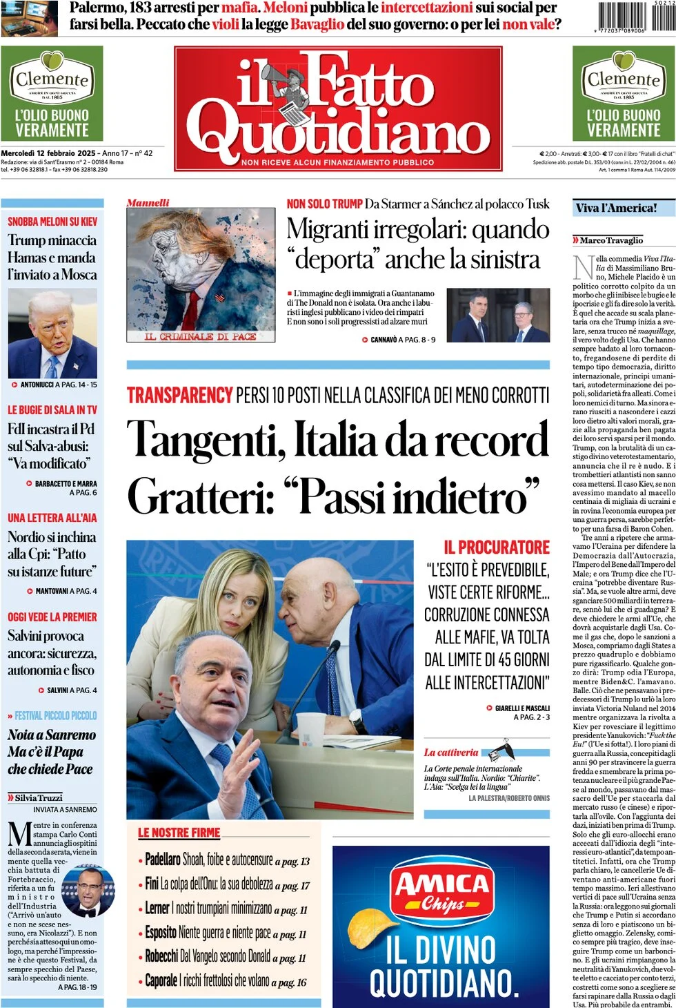 anteprima della prima pagina di il-fatto-quotidiano del 12/02/2025