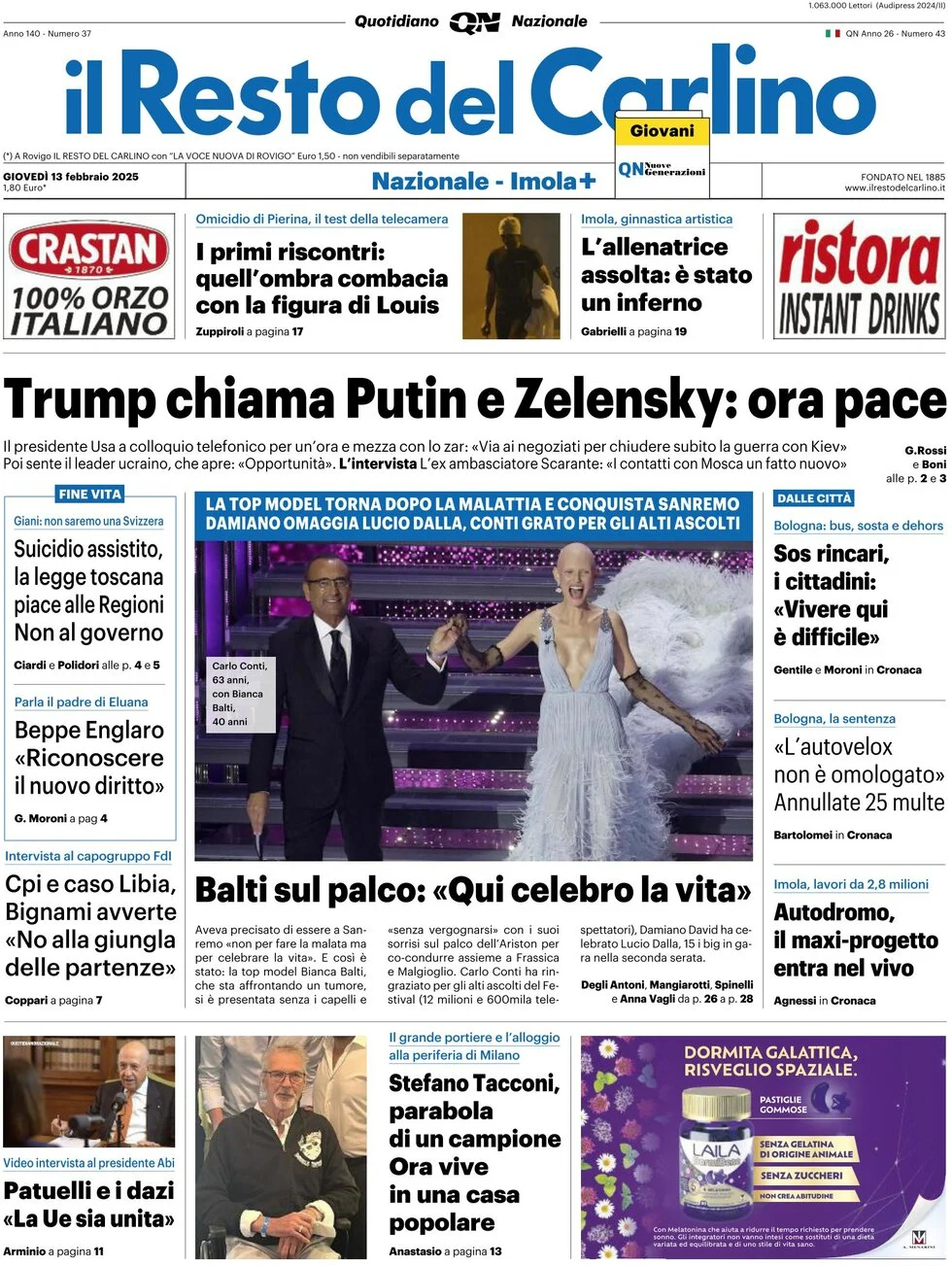 anteprima della prima pagina di il-resto-del-carlino del 13/02/2025