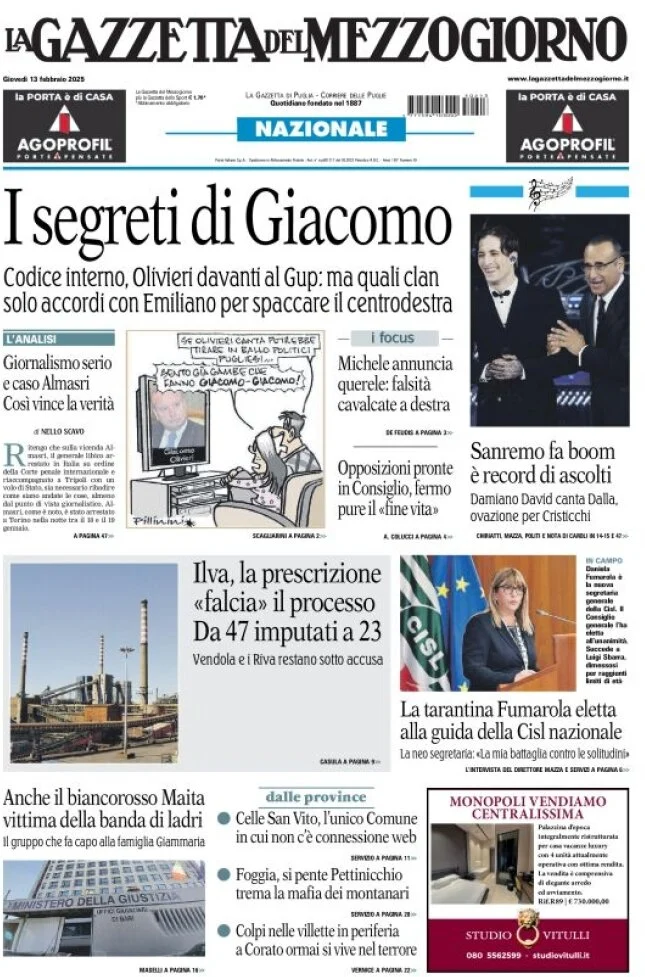 anteprima della prima pagina di la-gazzetta-del-mezzogiorno-basilicata del 13/02/2025